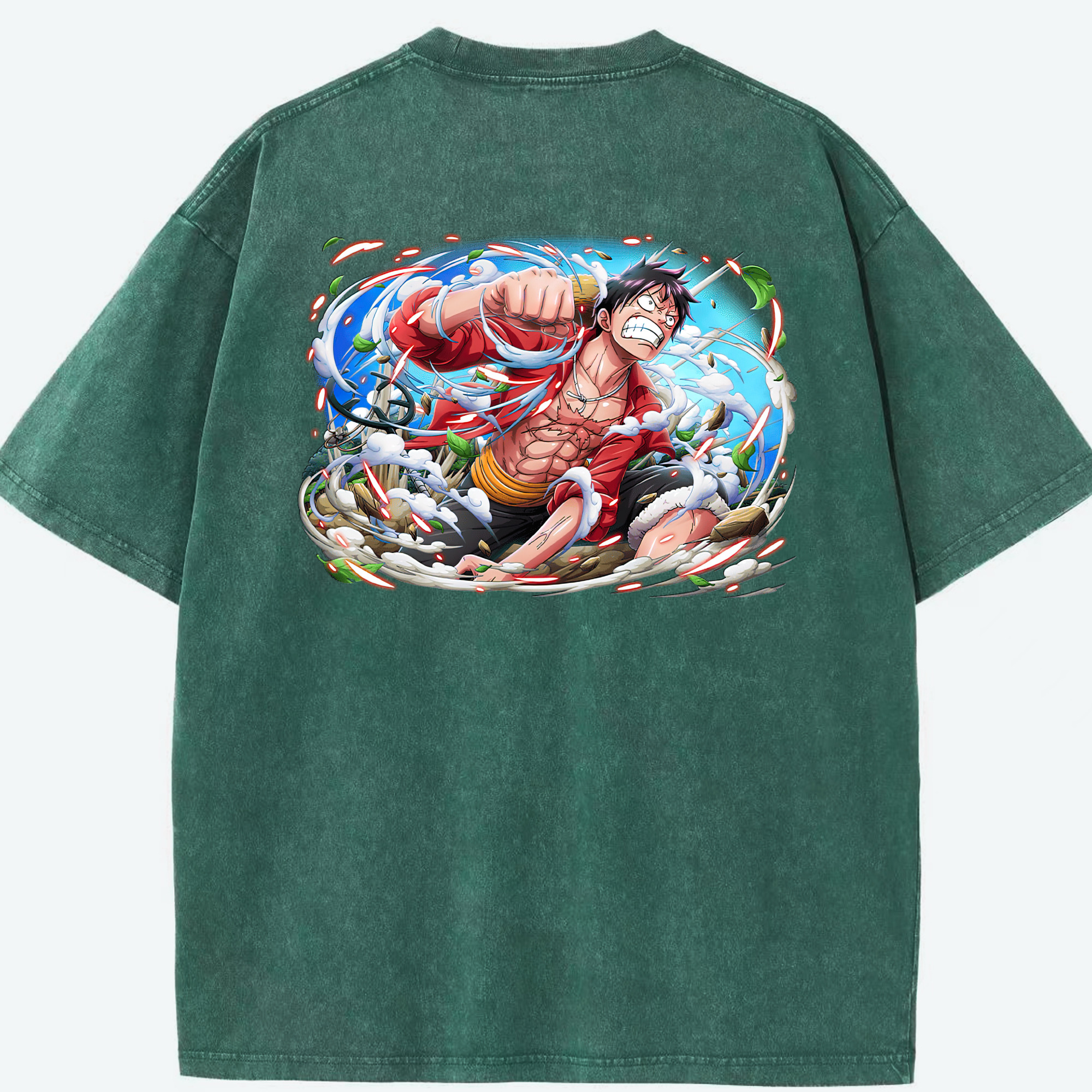 ワンピース モンキー・D・ルフィ ONE PIECE Monkey D. Luffy 綿100% ヴィンテージ風 半袖Tシャツ（背面プリント）